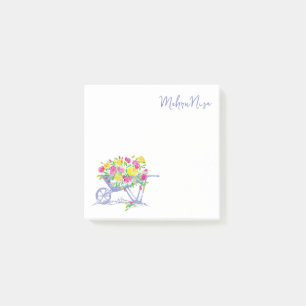 Customised Watercolor Roses Rustic WheelBarrow Post-it Notes