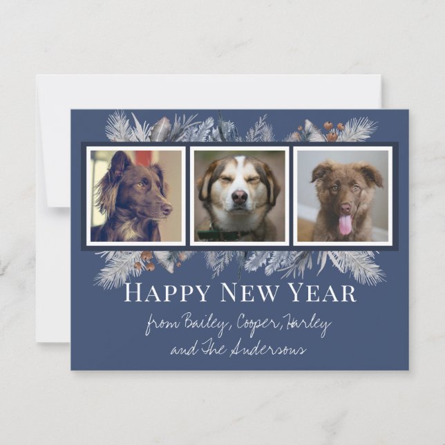 Customised Watercolor Winter Themed Pet Photo  Card (Front)