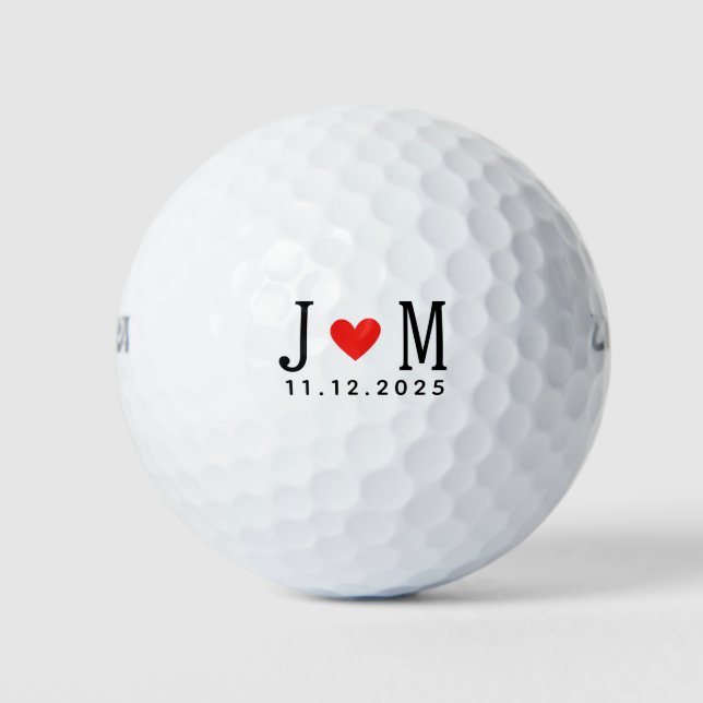 Customised wedding Couple Name Date Red Love Golf Balls (Front)