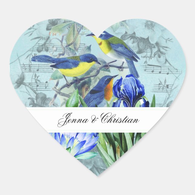 Customised Wedding Songbirds Heart Stickers (Front)