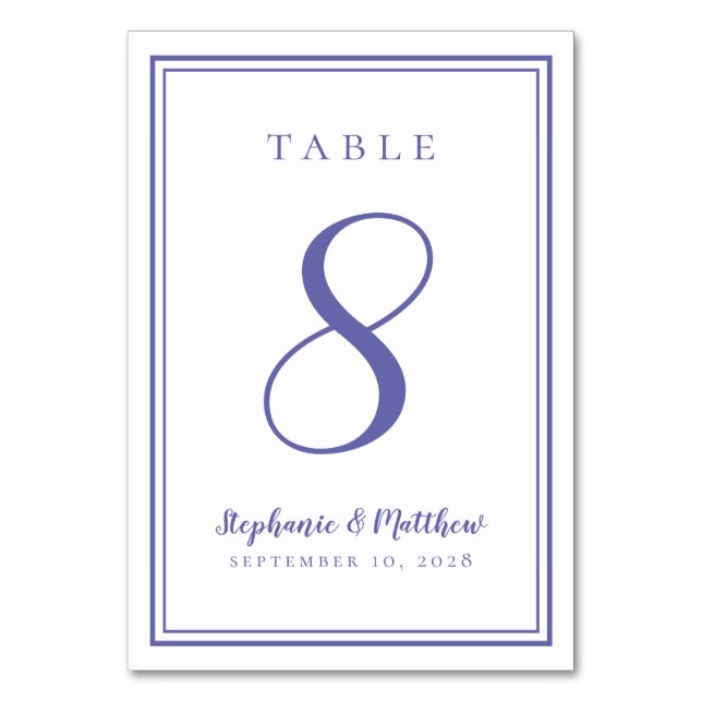 Customised Wedding Table Number Periwinkle Blue (Front)