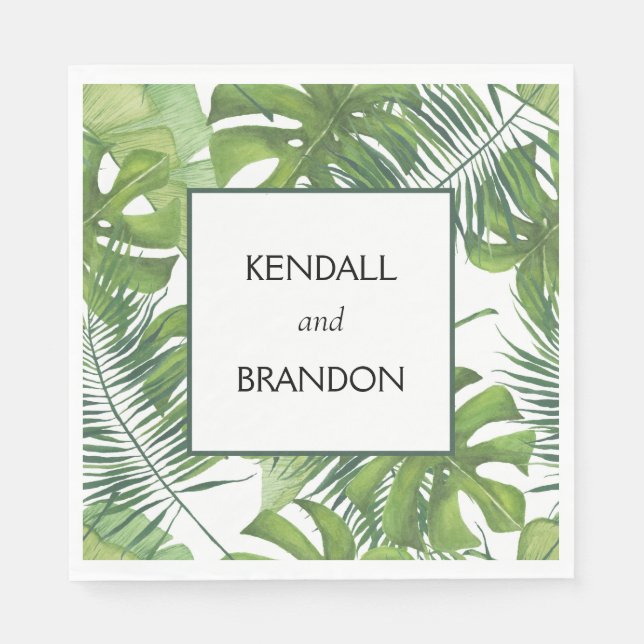 Customised Wedding Tropical Leaves Napkin (Front)