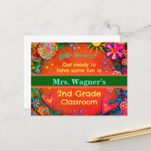 Customised Welcome Back To School Floral Hearts Holiday Postcard