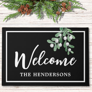 Customised Welcome Christmas Black Doormat