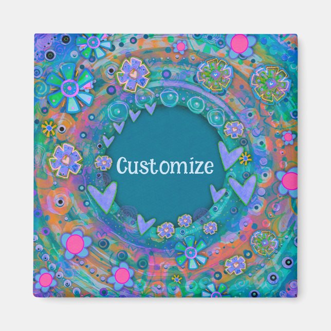 Customised Whimsical Pretty Blue Floral Magnet (Front)