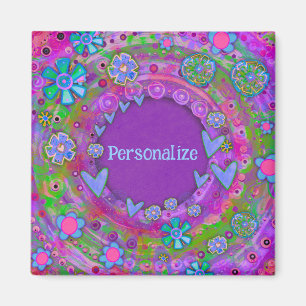 Customised Whimsical Pretty Purple Floral Magnet
