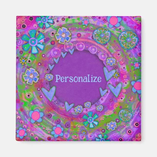 Customised Whimsical Pretty Purple Floral Magnet (Front)