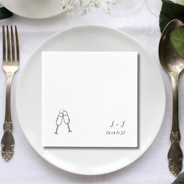 Customised Whimsical Wine Glasses Initials Wedding Napkin (Creator Uploaded)