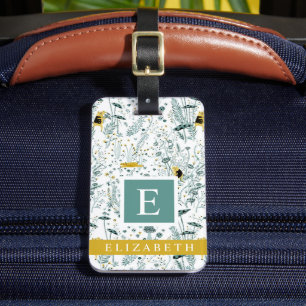 Customised White Floral Green Yellow Flowers Luggage Tag