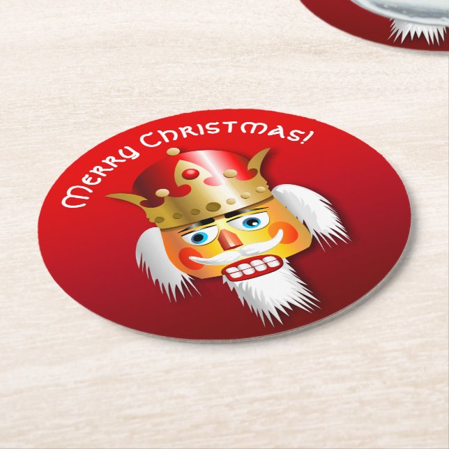 Customised Xmas Nutcracker King Cartoon Round Paper Coaster (Angled)