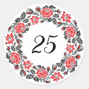 Customised year of anniversary. Circle red flowers Classic Round Sticker