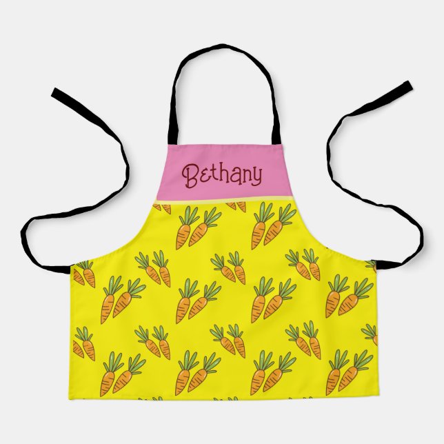 Customised Yellow carrot pattern kids Apron (Front)