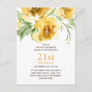 Customised Yellow Floral 21st Birthday Postcard