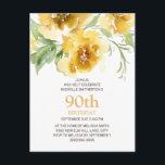 Customised Yellow Floral 90th Birthday Postcard<br><div class="desc">Cute,  girly,  and feminine yellow watercolor flowers and green leaves customised 90th birthday party invitation for women.  You can change the text on this card for a birthday party for any age you are celebrating.</div>