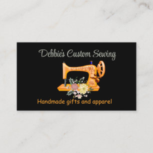 Customised Yellow Sewing Machine on Black Business Card