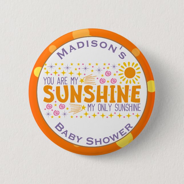 Customised You Are My Sunshine Baby Shower Button (Front)