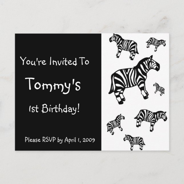 Customised Zebra Party Invitations (Front)