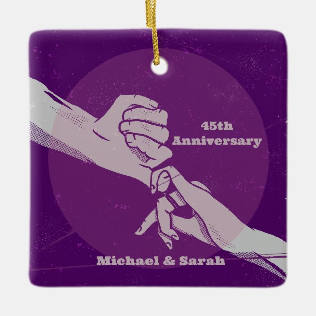 Customiz anniversary romantic couple holding hands ceramic ornament (Front)