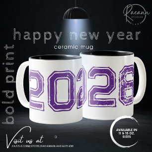 Customizable 2026 Bold Print Two-Tone Ceramic Mug