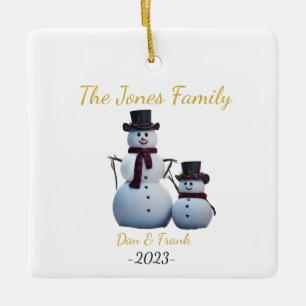 Customizable 2 person Family Snowmen Ceramic Ornament