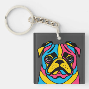 customizable 3 tone pug key ring