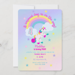 Customizable 4th Birthday Unicorn Invitation