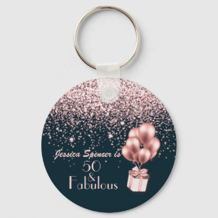 Customizable 50 & Fabulous Rose Gold 50th Birthday Key Ring