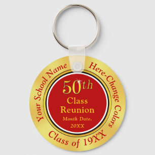Customizable 50th Class Reunion Keychains, Gold Key Ring