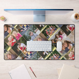 Customizable 9 Photo Collage Monogram Home Office Desk Mat