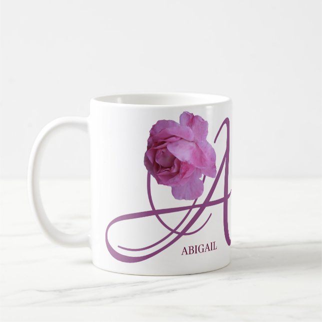 Customizable Abigail name pink rose flowers boho Coffee Mug (Left)