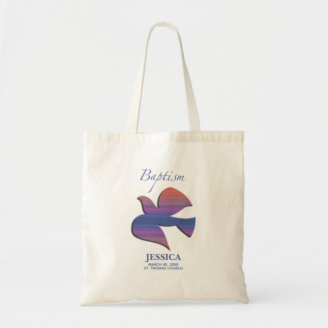 Customizable, Adult Baptism Dove Tote Bag (Front)