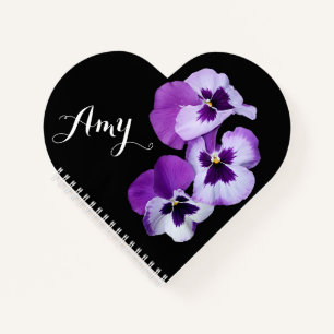 Customizable Amy name purple pansy floral heart  Notebook