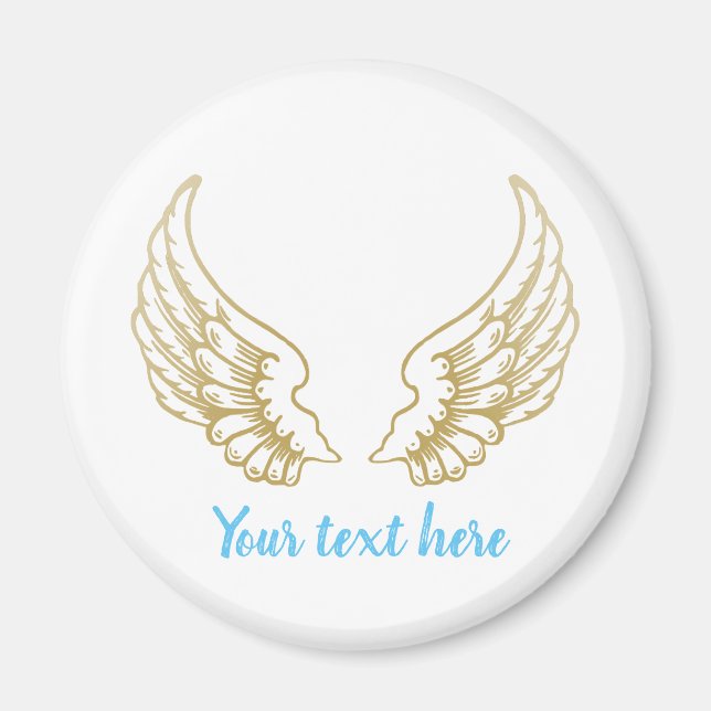 CUSTOMIZABLE ANGEL WINGS ROUND STICKER MAGNET (Front)