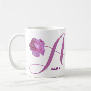 Customizable Angela name pretty pink rose floral Coffee Mug