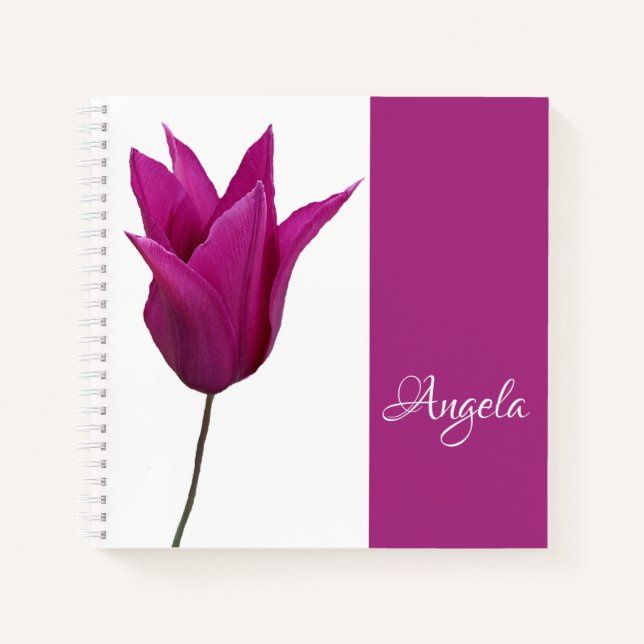 Customizable Angela name pretty pink tulip floral Notebook (Front)