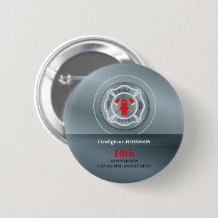 Customizable, Anniversary with Fire Department 6 Cm Round Badge