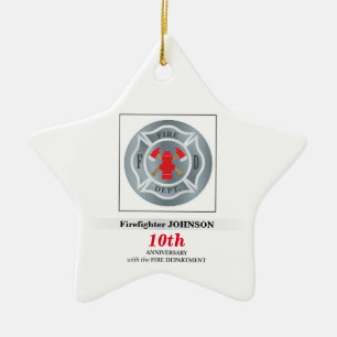 Customizable, Anniversary with Fire Department Ceramic Tree Decoration
