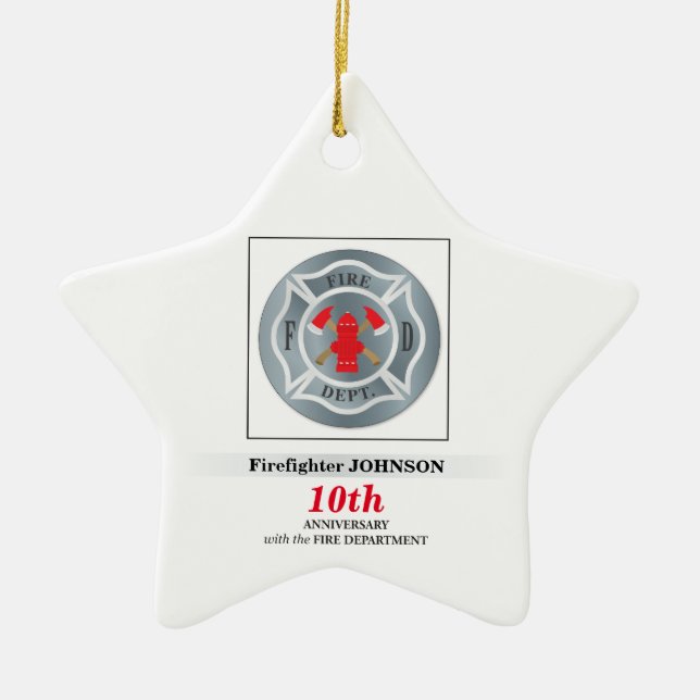 Customizable, Anniversary with Fire Department Ceramic Tree Decoration (Front)