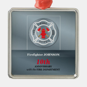 Customizable, Anniversary with Fire Department Metal Tree Decoration