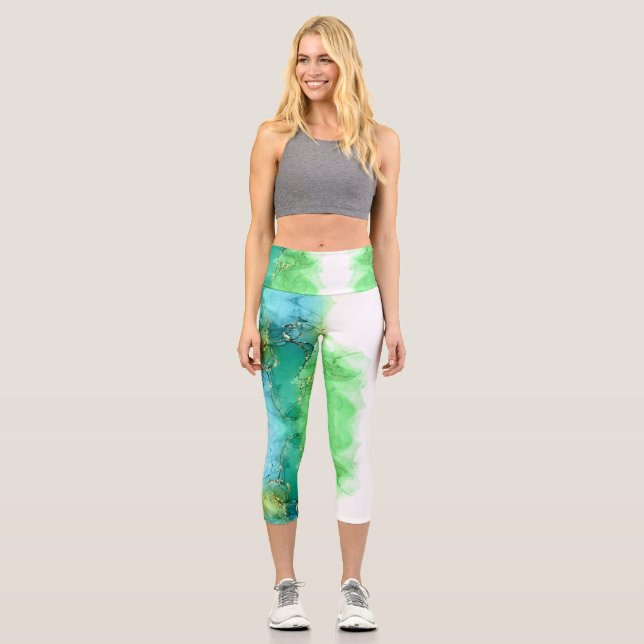 Customizable Aqua Blue Green High Waisted Capris (Front)