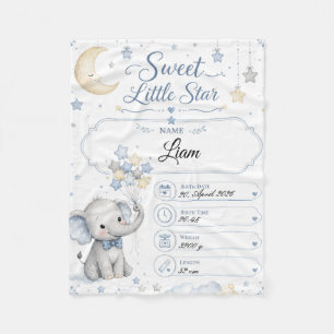 Customizable Baby Birth Chart with Elephant Fleece Blanket