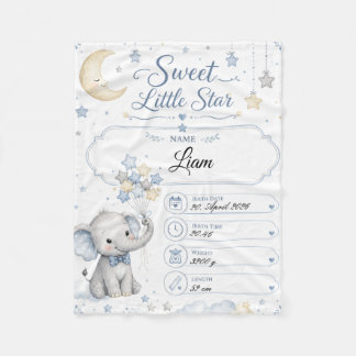 Customizable Baby Birth Chart with Elephant Fleece Blanket