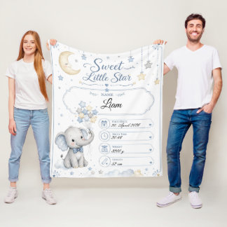 Customizable Baby Birth Chart with Elephant Fleece Blanket