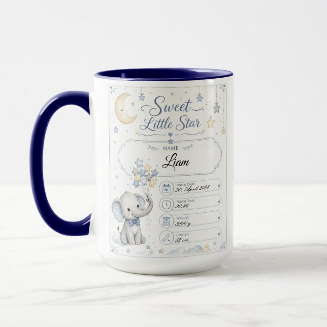 Customizable Baby Birth Chart with Elephant Mug (Left)
