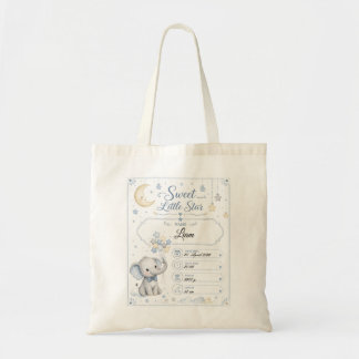 Customizable Baby Birth Chart with Elephant Tote Bag