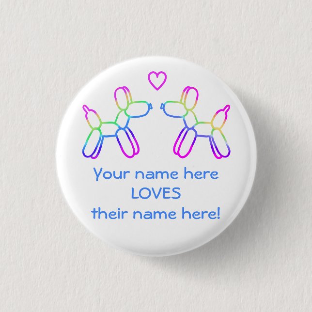Customizable Balloon Dogs in Love Button (Front)