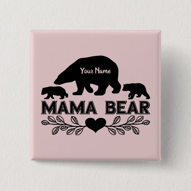 Customizable Bear Mom Cubs Silhouette 15 Cm Square Badge (Front)