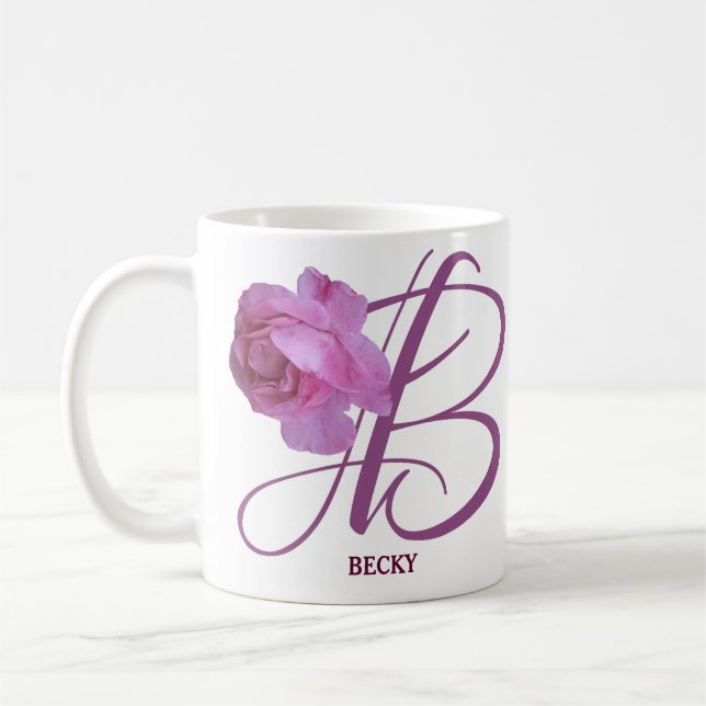 Customizable Becky name pink rose flowers boho  Coffee Mug (Left)