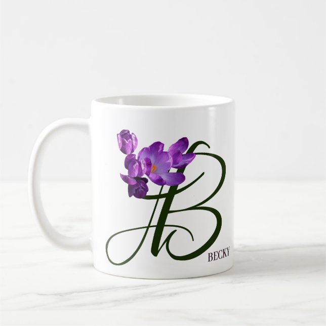 Customizable Becky name purple flower trendy boho Coffee Mug (Left)