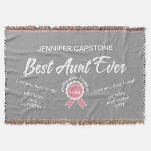 Customizable Best Aunt Ever Pink Ribbon Throw Blanket
